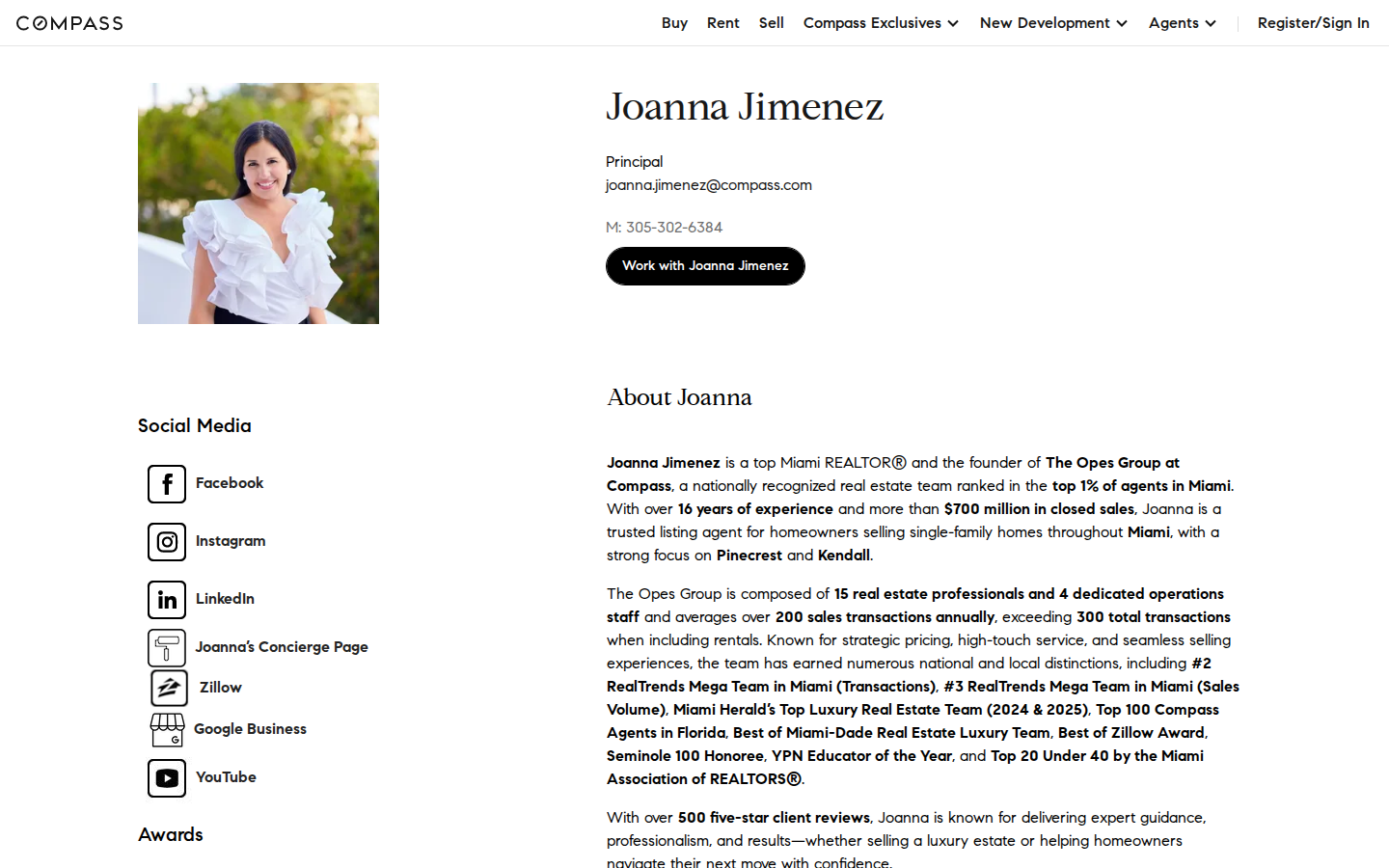 Joanna Jimenez Compass profile screenshot