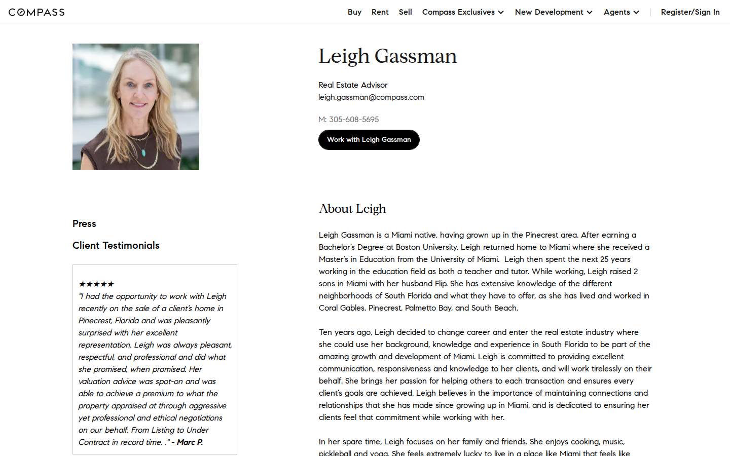 Leigh Gassman Compass profile screenshot
