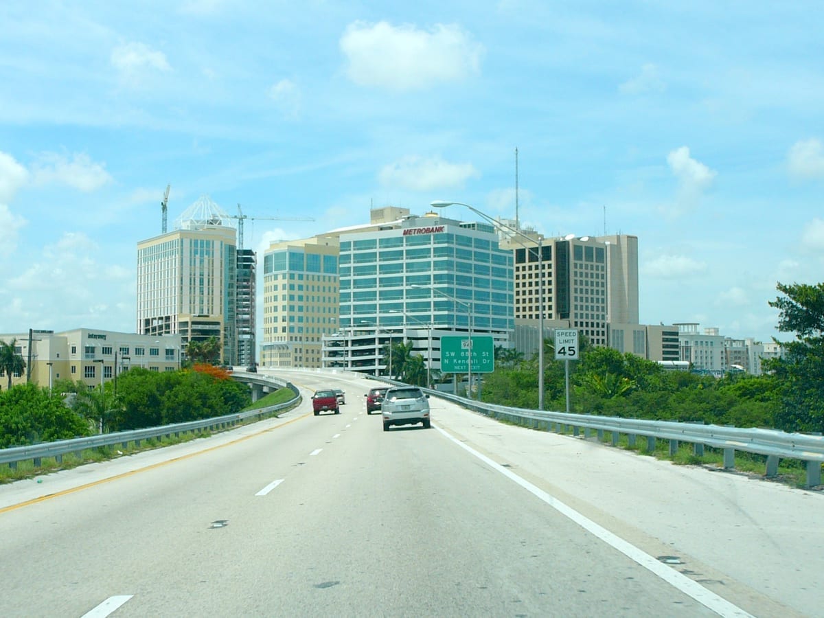 Kendall skyline near Dadeland from an elevated roadway