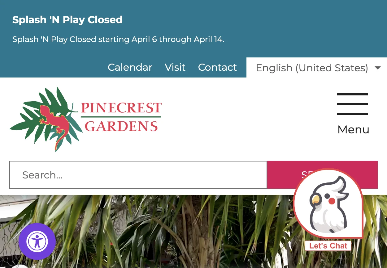 Pinecrest Gardens entrance and landscaping in Pinecrest FL 33156