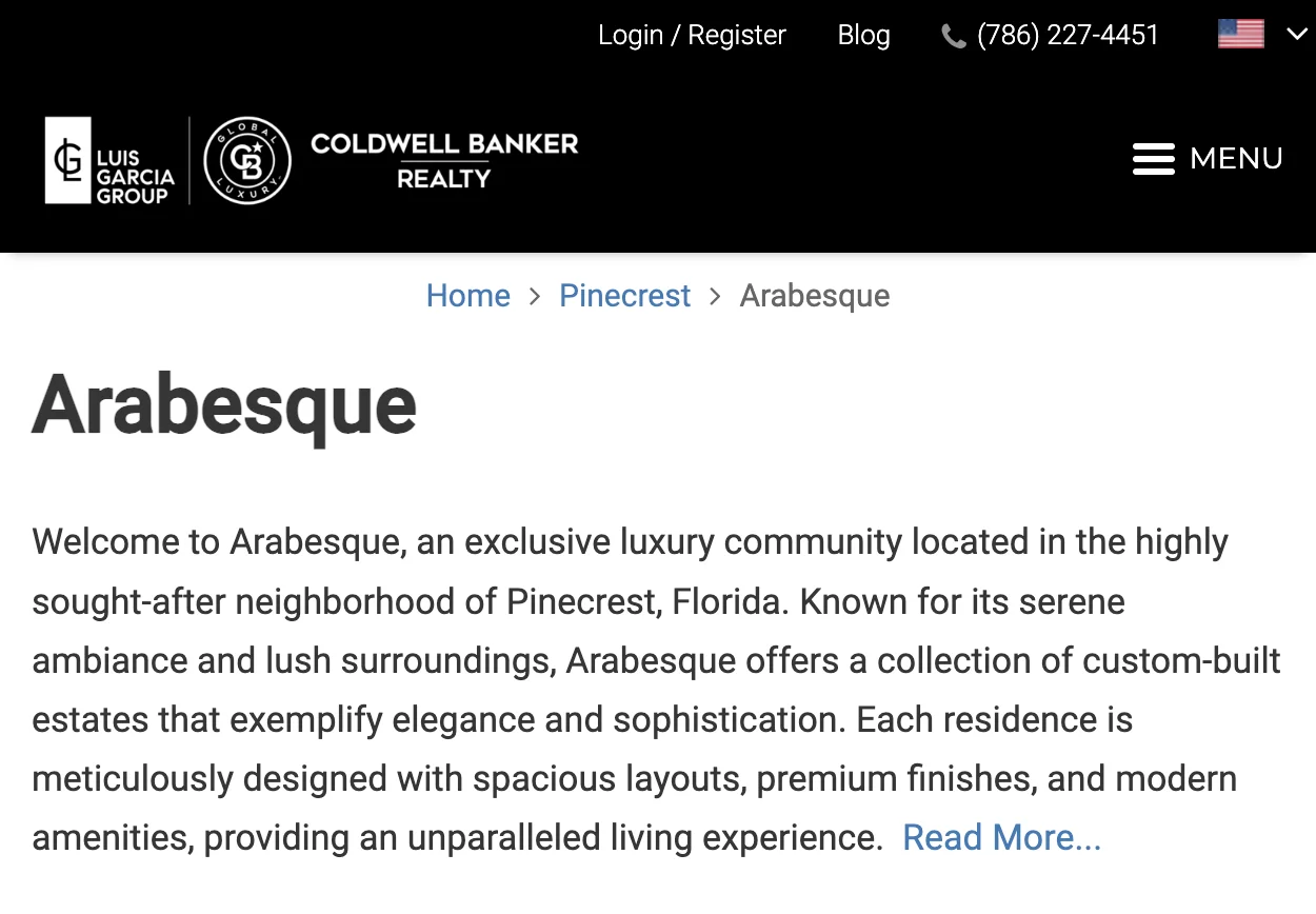 Arabesque gated community in Pinecrest FL