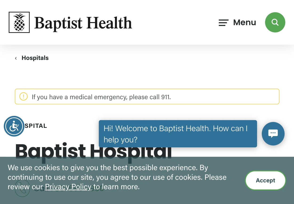 Baptist Hospital of Miami exterior accessible from Pinecrest