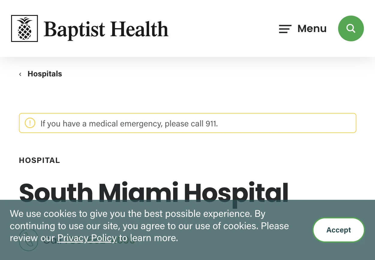 South Miami Hospital exterior near Pinecrest FL