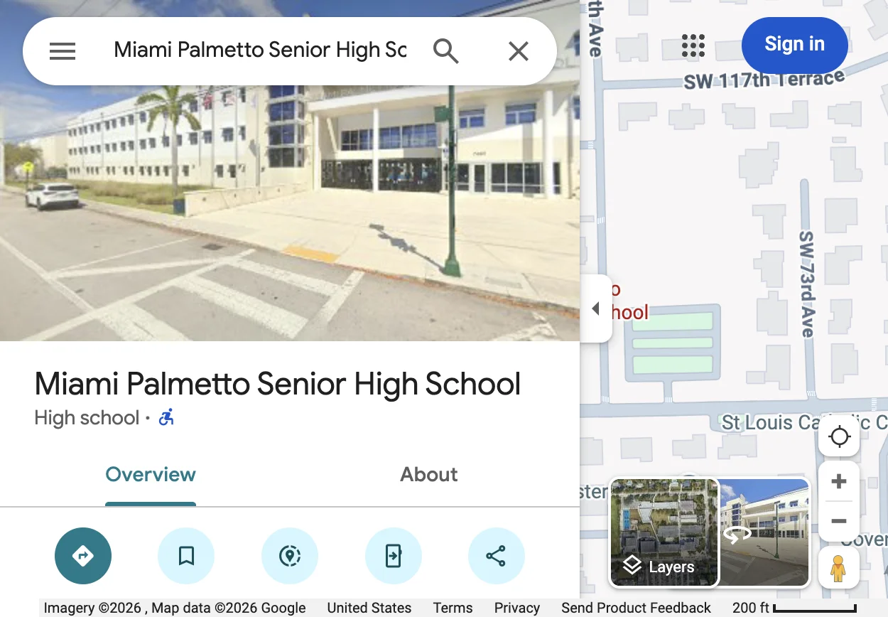 Miami Palmetto Senior High School Pinecrest area